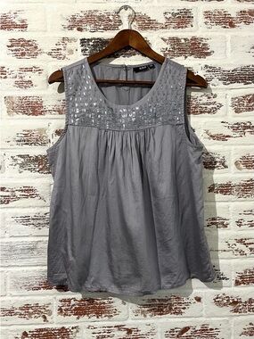A.n.a Sleeveless Top Sequin Embellishments Cotton Gray Babydoll Relaxed Sz L
